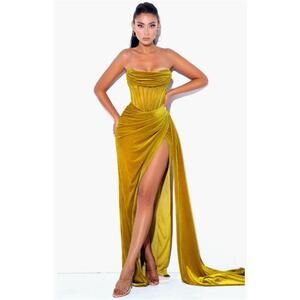 Women's Miss Circle Priyaa High Slit Draping Corset Evening Gown Dress Sz Large